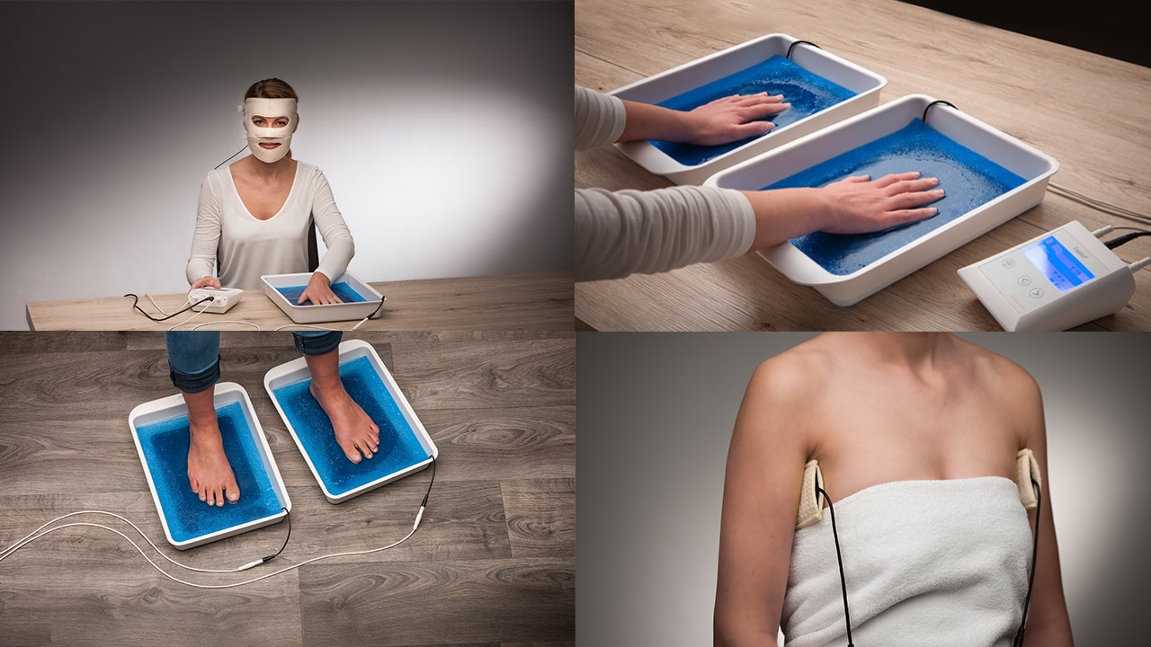 Treatment of sweating face, hands, feet and armpit using Saalio® Iontophoresis machine, Saalmann medical GmbH